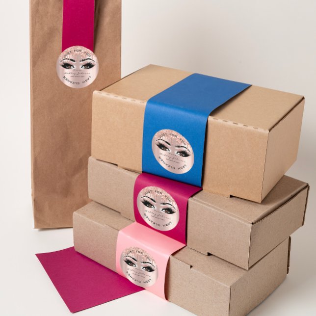 Adesivo Nome Beauty Lashes Drives Lashes Dourados Rosa Lim (Name Beauty Lashes Drips Pink Gold Lashes Cleaner Classic Round Sticker)