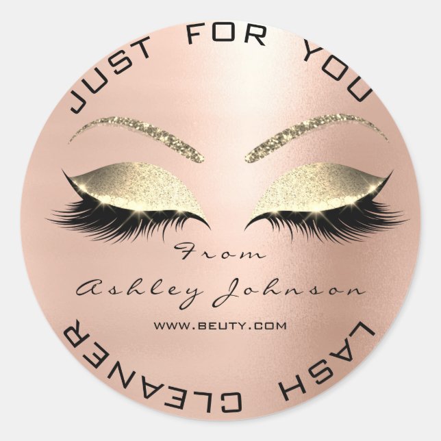 Adesivo Nome Beauty Salon Glitter Rosa Dourado Lash Cleane (Frente)