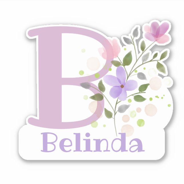 Adesivo Nome Belinda plus Initial com Floral Design (Frente)