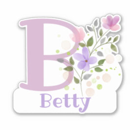 Adesivo Nome Betty & Inicial com Floral Design
