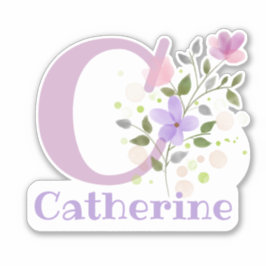 Adesivo Nome Catherine mais Inicial com Floral Design