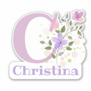 Adesivo Nome Christina & Inicial com Floral Design