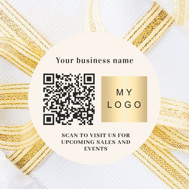 Adesivo Nome comercial beige logotipo qr código (Criador carregado)