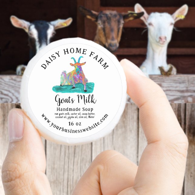 Adesivo Nome Comercial do Leite de Caprinos Nome Comercial (Goats milk soap colorful screaming goat custom business name website ingredients weight label)