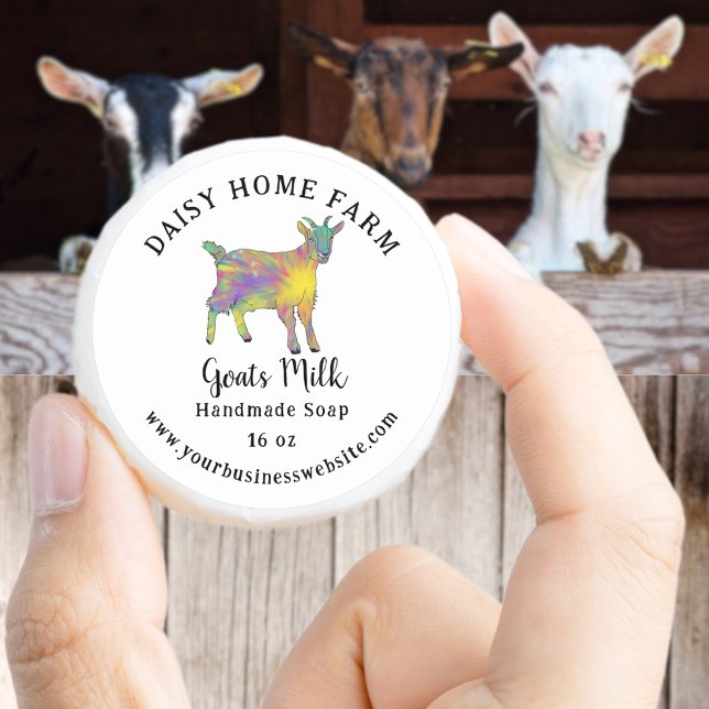 Adesivo Nome Comercial e Sítio Web do Goats Milk Soap (Goats milk handmade soap custom business name & website product label cute goat colorful watercolor)