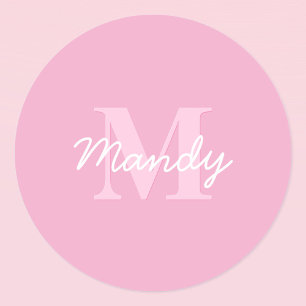 Adesivo Nome Cursivo Bonito e Monograma Rosa
