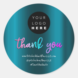 Adesivo Nome da empresa de logotipo Obrigado Comprando Azu