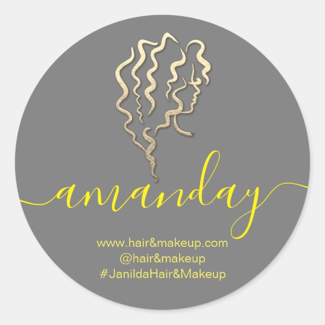 Adesivo Nome da empresa Logo Beauty Studio Cinza Amarelo (Frente)