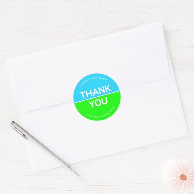 Adesivo Nome da empresa Vibrant Green Blue Neon Obrigado (Envelope)