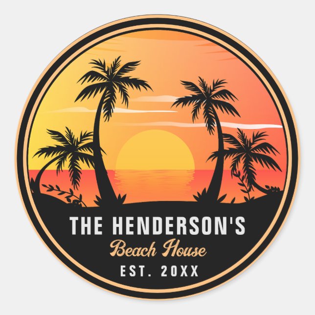 Adesivo Nome da família Beach House Retro Sunset Souvenirs (Frente)