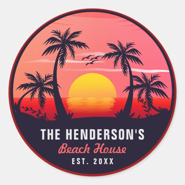 Adesivo Nome da família Beach House Retro Sunset Souvenirs (Frente)