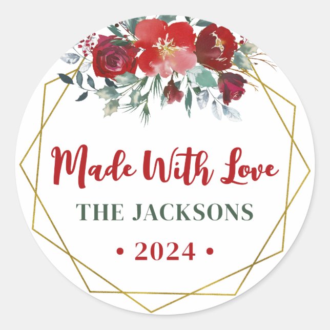 Adesivo Nome da Família Boho Watercolor Christmas Wreath (Frente)