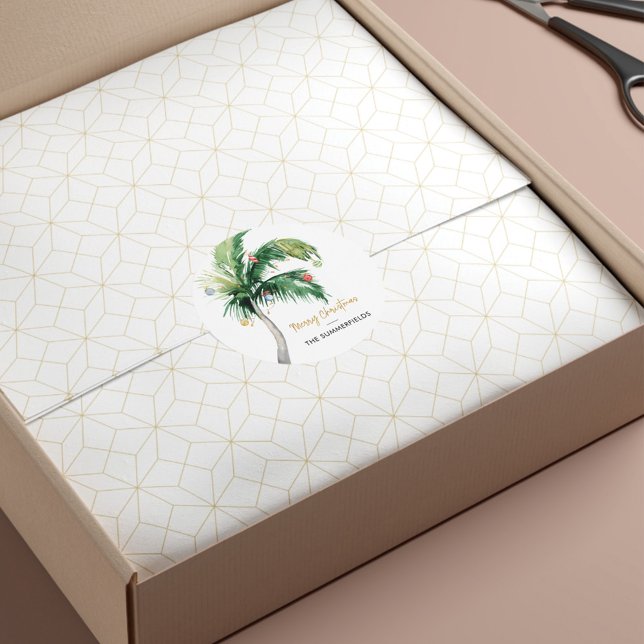 Adesivo Nome da Família de Árvores de Palma de Natal (Palm Tree Christmas Script Elegant Stickers)