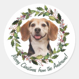 Adesivo Nome da Família de Foto de Animal de Natal Alegre