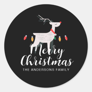 Adesivo Nome da Família de Natal de Reindeer Minimalista E
