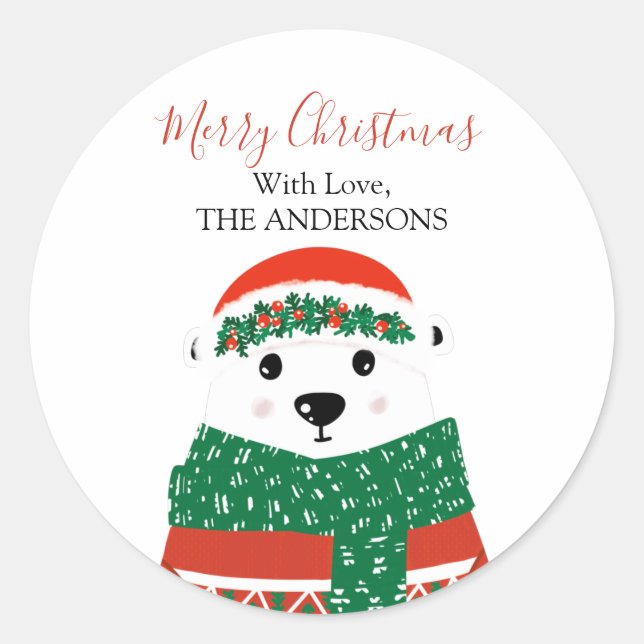 Adesivo Nome da família de Natal do Polar Bear (Frente)