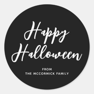 Adesivo Nome da Família de Script Preto Feliz Halloween