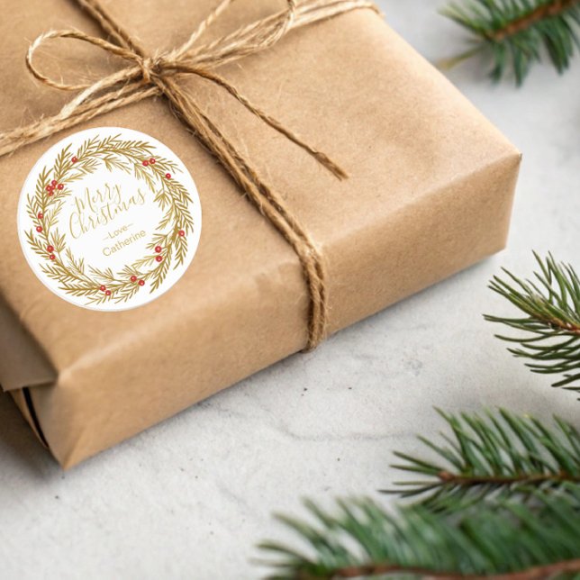 Adesivo Nome da Família Dourada Red Pine Berry Christmas W (Criador carregado)