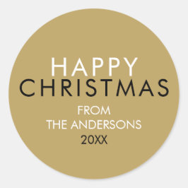 Adesivo Nome da Família Feliz Natal em Ouro Elegante