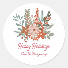 Adesivo Nome da Família Feriado de Natal Floral