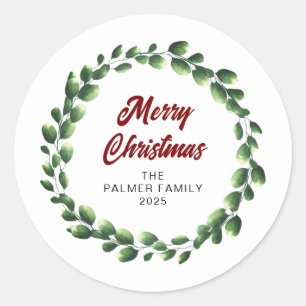 Adesivo Nome da Família Floral Christmas Wreath