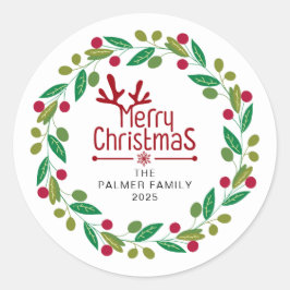 Adesivo Nome da Família Floral Christmas Wreath