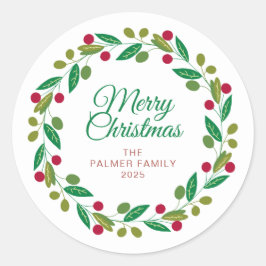 Adesivo Nome da Família Floral Christmas Wreath
