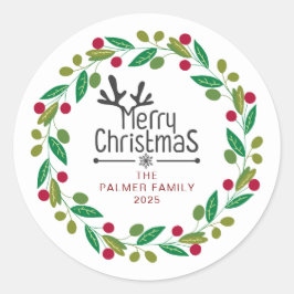Adesivo Nome da Família Floral Christmas Wreath