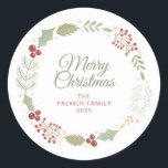 Adesivo Nome da Família Floral Christmas Wreath<br><div class="desc">Floral Christmas Wreath Family Name Classic</div>
