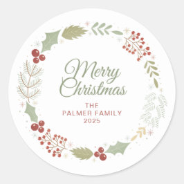 Adesivo Nome da Família Floral Christmas Wreath