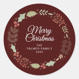 Adesivo Nome da Família Floral Christmas Wreath