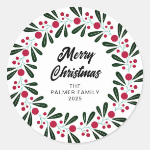 Adesivo Nome da Família Floral Christmas Wreath