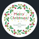 Adesivo Nome da Família Floral Christmas Wreath<br><div class="desc">Floral Christmas Wreath Family Name Classic</div>