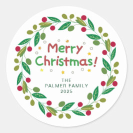 Adesivo Nome da Família Floral Christmas Wreath