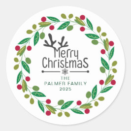 Adesivo Nome da Família Floral Christmas Wreath