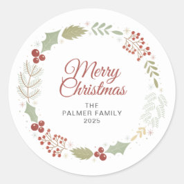 Adesivo Nome da Família Floral Christmas Wreath