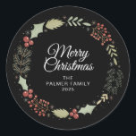 Adesivo Nome da Família Floral Christmas Wreath<br><div class="desc">Floral Christmas Wreath Family Name Classic</div>