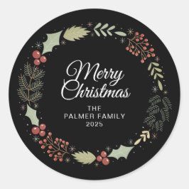 Adesivo Nome da Família Floral Christmas Wreath