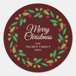 Adesivo Nome da Família Floral Christmas Wreath