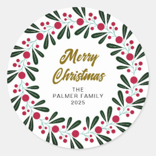 Adesivo Nome da Família Floral Christmas Wreath