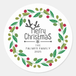 Adesivo Nome da Família Floral Christmas Wreath