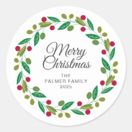 Adesivo Nome da Família Floral Christmas Wreath