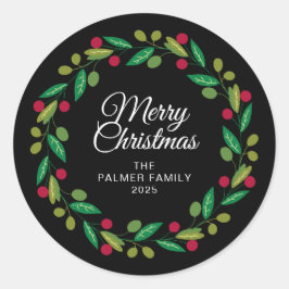 Adesivo Nome da Família Floral Christmas Wreath