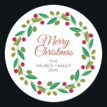 Adesivo Nome da Família Floral Christmas Wreath<br><div class="desc">Floral Christmas Wreath Family Name Classic</div>