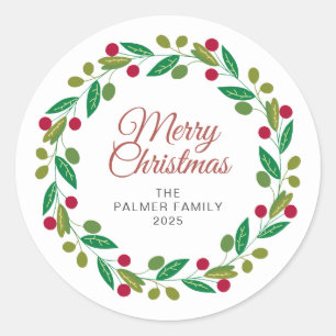 Adesivo Nome da Família Floral Christmas Wreath
