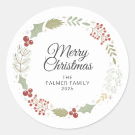 Adesivo Nome da Família Floral Christmas Wreath