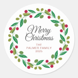 Adesivo Nome da Família Floral Christmas Wreath