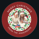 Adesivo Nome da Família Floral Christmas Wreath Photo<br><div class="desc">Nome da Família Floral Christmas Wreath Photo</div>