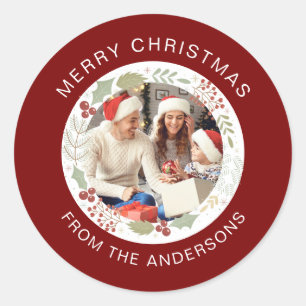 Adesivo Nome da Família Floral Christmas Wreath Photo