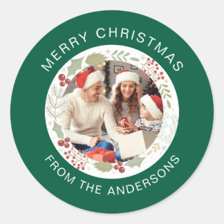 Adesivo Nome da Família Floral Christmas Wreath Photo